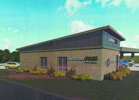 Shown is an artist’s conception of the new Alabama One Credit Union, opening soon in Fayette. Credit Union officials announced the addition at the Fayette City Council meeting.