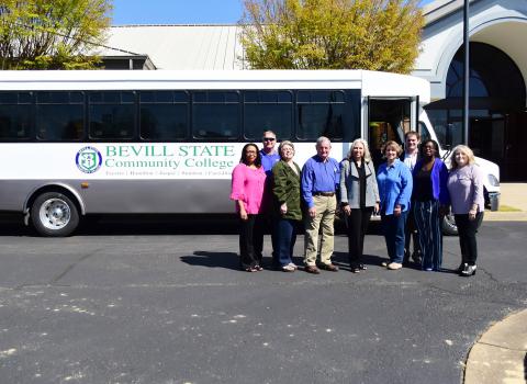 Shown in the picture from left, front: Melissa Stowe (Bevill State Dean of Students), Sherry Terry (Bevill State Fayette Campus Director of Student Services), Dr. Harold Wade (Bevill State Foundation Board Member), Dr. Camilla Benton (Bevill State Foundation President), Theresa Berry-Franks (Bevill State Head Volleyball Coach) and Martha Kimbrell (Administrative Assistant to the Dean of Instruction at Bevill State). Back: Joey May (Bevill State Head Baseball Coach), and Will Norwood.