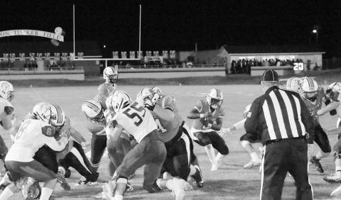 Jason Robinson (2) “runs to daylight’ for a touchdown as Daniel Pendley (73), Isiah Dixon (52), Seth Stough (54) and Samuel Kizzire (25) block. Shown in the background is Fayette quarterback Carter Sanford (17). 