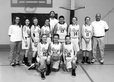 Shown are players and coaches for Fayette Christian Academy’s first sports team, the junior high girls basketball team. Shown from left, front: Abby Lovelace, Sara Beth Shirley and Sydney Durr. Back: Coach Danielle Hall, Keslyn Sullivan, Leanna Ray, Gracelyn Westbrook, Head Coach Jarrett Lovelace (back), Harlie Pogue, Savannah Underwood, Maty Freeman and Coach Timmy Fulmer.