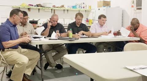 Pictured at the April 25 meeting of the Fayette County Commission, from left: Commission Chairman Mike Freeman and commissioners: Shane Hughes, Wesley Jacobs, Robert Townley, Brad Cox and John Underwood.