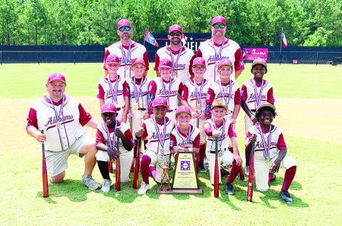 The Alabama (Fayette) team finished third in the Dixie Youth World Series. Shown, from left, front: Coach O.P. Morgan, Amir Watson, Amarion Prewitt, Ace Bass, Judah Elmore and Carson Brock. Middle: Ryder Brown, Jase Eason, Brantley Porter, Brooks Fulmer, Jett Watkins and JuJu Griffin. Back: Coaches Bradley Eason, Casey Elmore and Jared Porter.