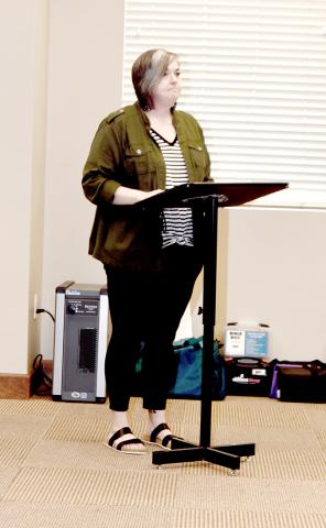 Fayette County Memorial Library Director Jessica Crowe is shown addressing the Fayette City Council during its Aug. 8 meeting.