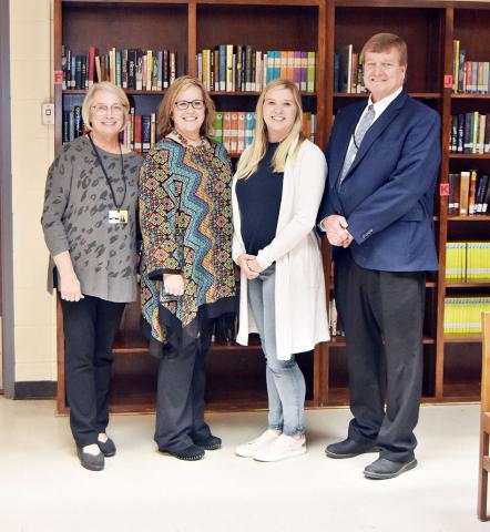 The Fayette County Board of Education recognized the Berry “Teachers of the Year” during their Oct. 17 meeting. From left: Deputy Superintendent Mary Raines, Kelley Strickland, Athena Hubbert and Superintendent Jim Burkhalter.