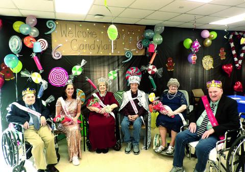 Pictured are members of the Long-Term Care Center’s Royal Court. From left: Myron Leathers, Linda Wright, Christine Grizzell (Queen), Ernesto Gonzales (King), Mamie Burns and Robert Daniels. 