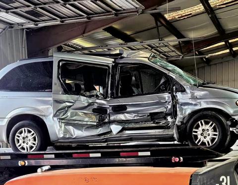 Pictured above is the 2005 Dodge Caravan that was involved in the accident. The driver, Myrna Loy Coker, was treated for injuries sustained in the wreck.
