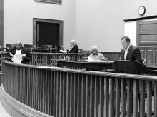 Pictured at the May 26 meeting of the Fayette County Commission, from left: Commissioner John Underwood, County Attorney Allen Grocholski (back), Commissioner Billy Joe Rodgers and Commission Chairman Mike Freeman.