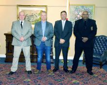 Pictured are the Fayette County Commissioners who took the oath of office for a new term prior to the commission’s Nov. 12 meeting. From left: Councilman Wesley Jacobs, Councilman Robert Townley, Councilman Shane Hughes and Councilman John Underwood. Jacobs and Townley are newly elected to the commission, while Hughes is beginning his second term and Underwood is starting his sixth term in office.