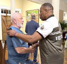 Rodney Hannah is pictured at right congratulating Micky Joe Morgan after the receiving the results from the runoff election on Tuesday, Sept. 23.